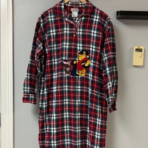 Disney Red and Green Plaid Shirt with Embroidered Pooh Characters Sz XL